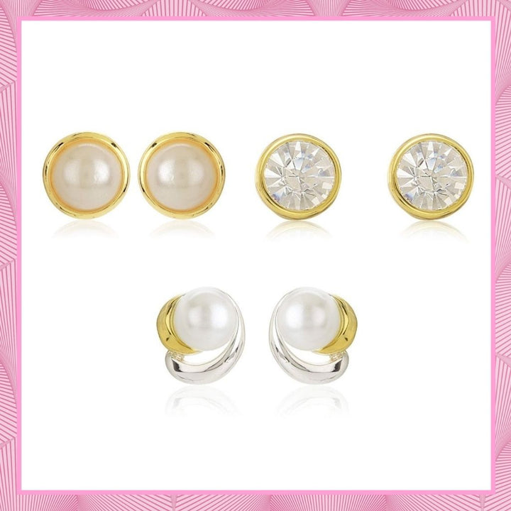 Estele Valentines Day Gift For Wife Stud Pearl Combo Earrings For Girls & Women
