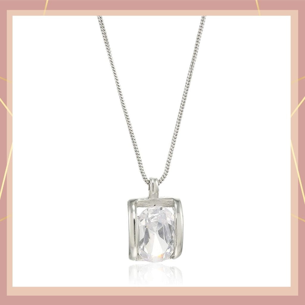 Estele Rhodium plated drop pendant with big fancy Austrian Crystal for women