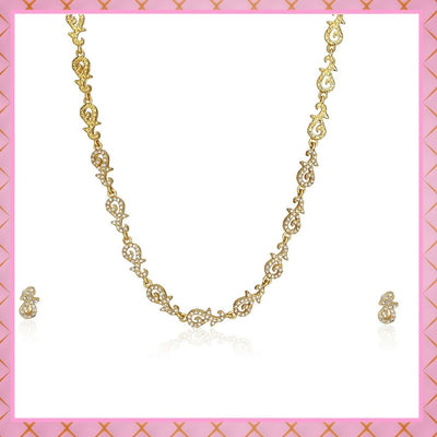 Estele 24 Kt Rose Gold Plated CZ Pearl Swan Necklace Set for Women