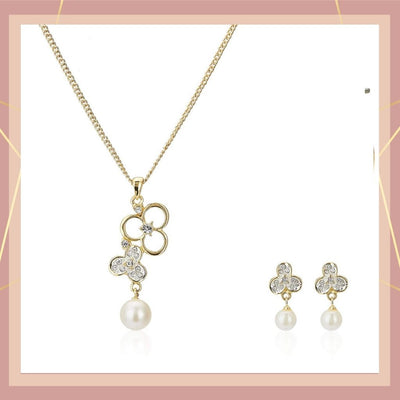 Estele - 24 KT Gold plated Pendant Set with Austrian Crystals and pearl  dropfor Women