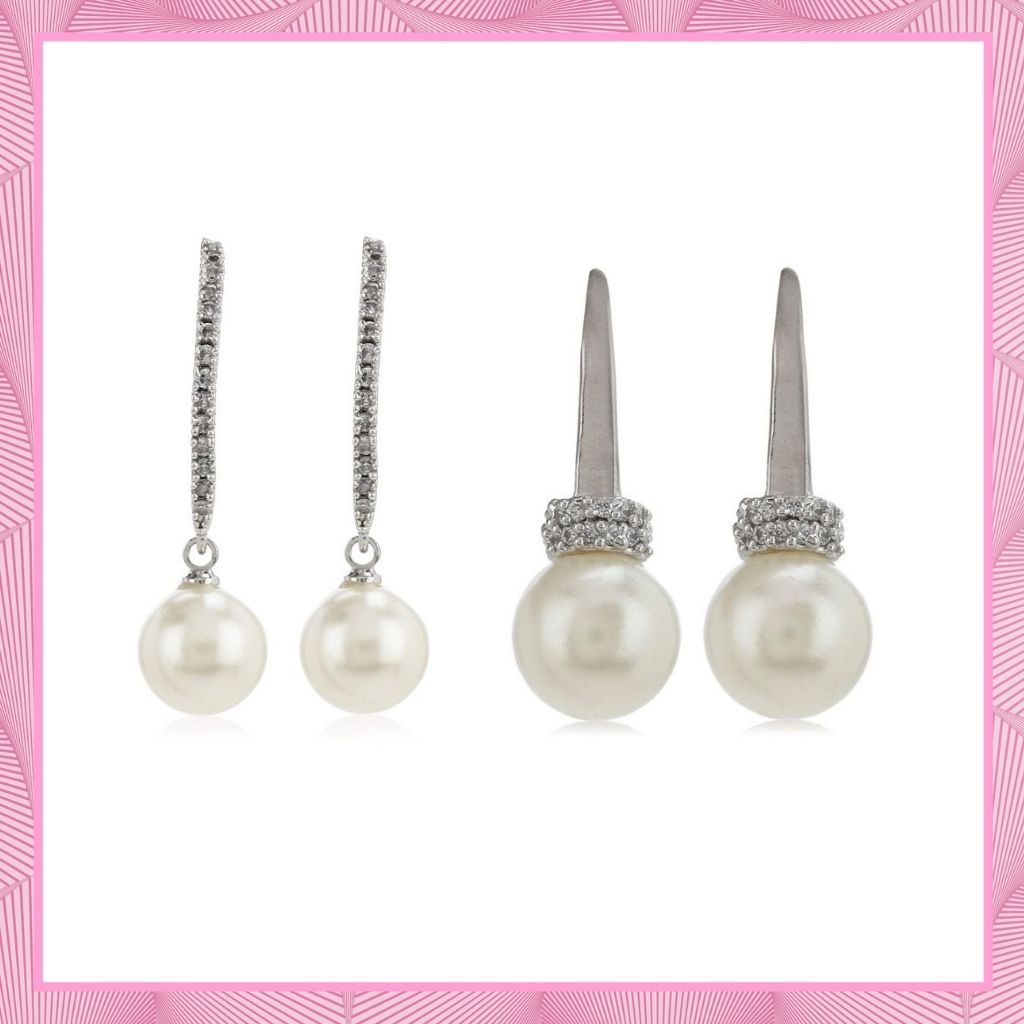 Estele Valentines Day Gift For Girl Friend Rhodium Plated Pearl Drop Earrings For Girls & Women