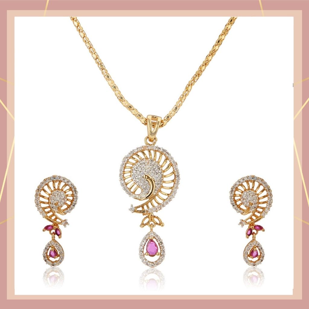 Estele - 24 KT gold plated Pendant Set with Austrian Crystals and Ruby stones for Women