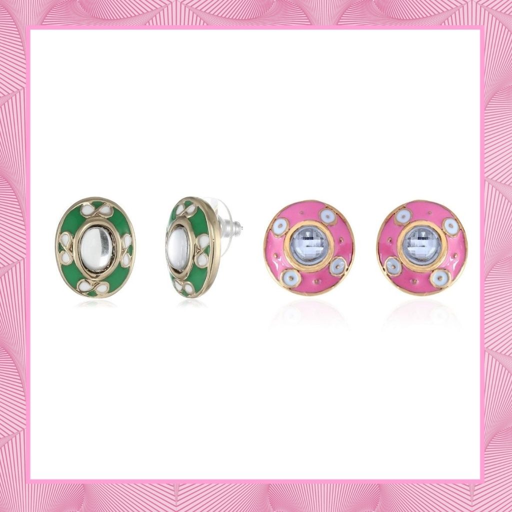 Estele Valentines Day Special Earrings For Gift Stud Earrings For Girls & Women(GREEN & PINK)