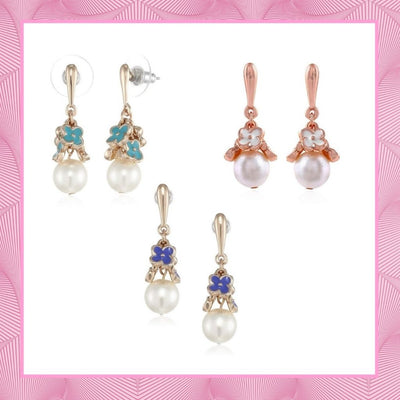 Estele Valentines Day Special Earrings - combo of beautiful enamel flower drop For Gift Stud Earrings For Girls & Women