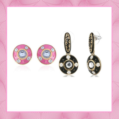 Estele Valentines Day Special Earrings For Gift Stud Earrings For Girls & Women(BLACK & PINK)