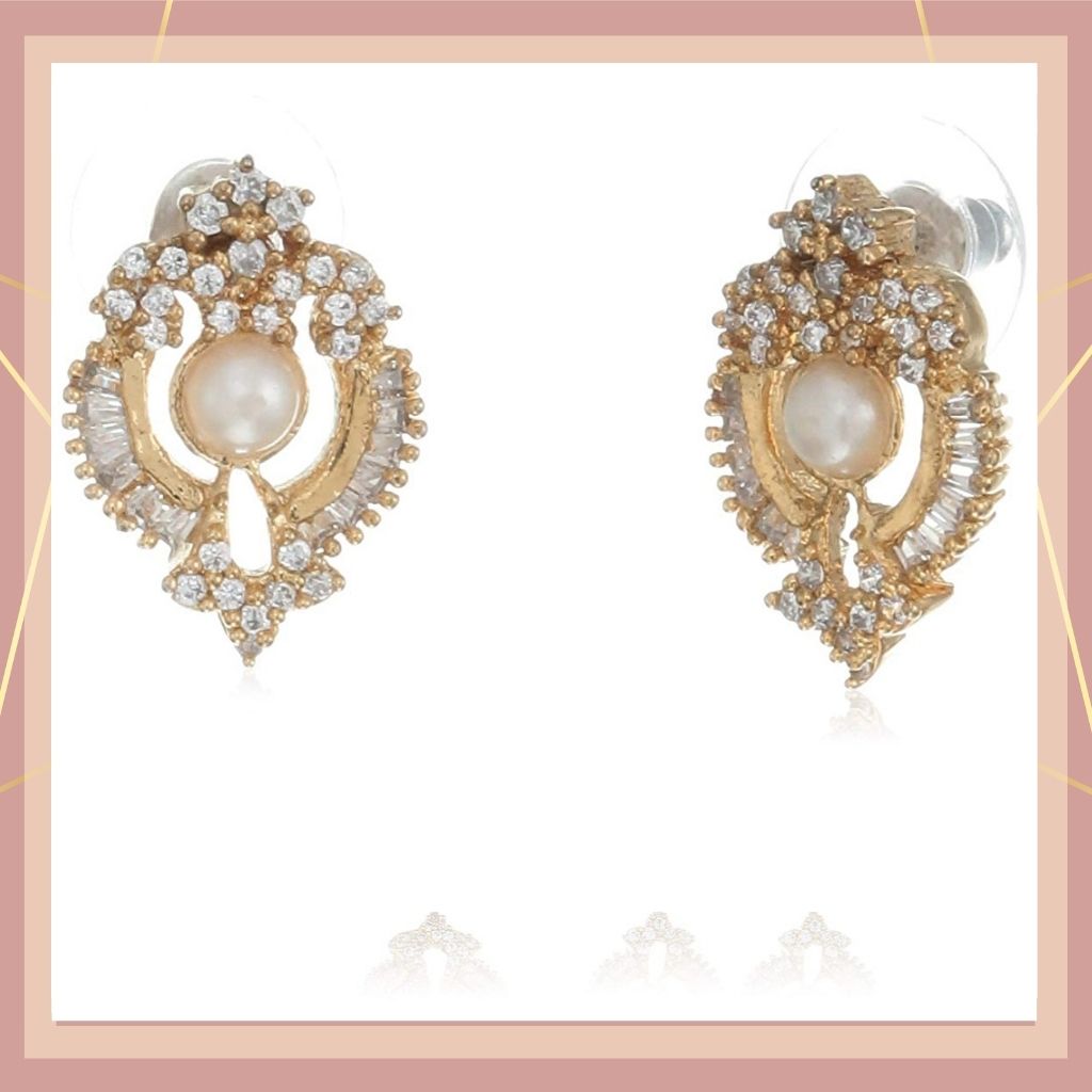 Estele Elegant pearl and American diamond fancy shaped Pendant Set for Women