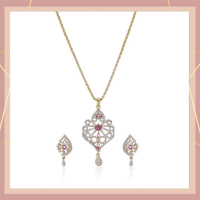 Estele - Trendy Pendant set with American Diamonds `and Fancy Ruby stones