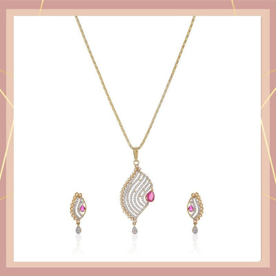 Estele - 24 KT Gold plated Pendant Set with Austrian Crystals and Ruby stones