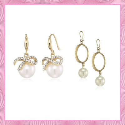 Estele Valentines Day Gift For Wife Pearl Drop Combo Earrings For Girls & Women'