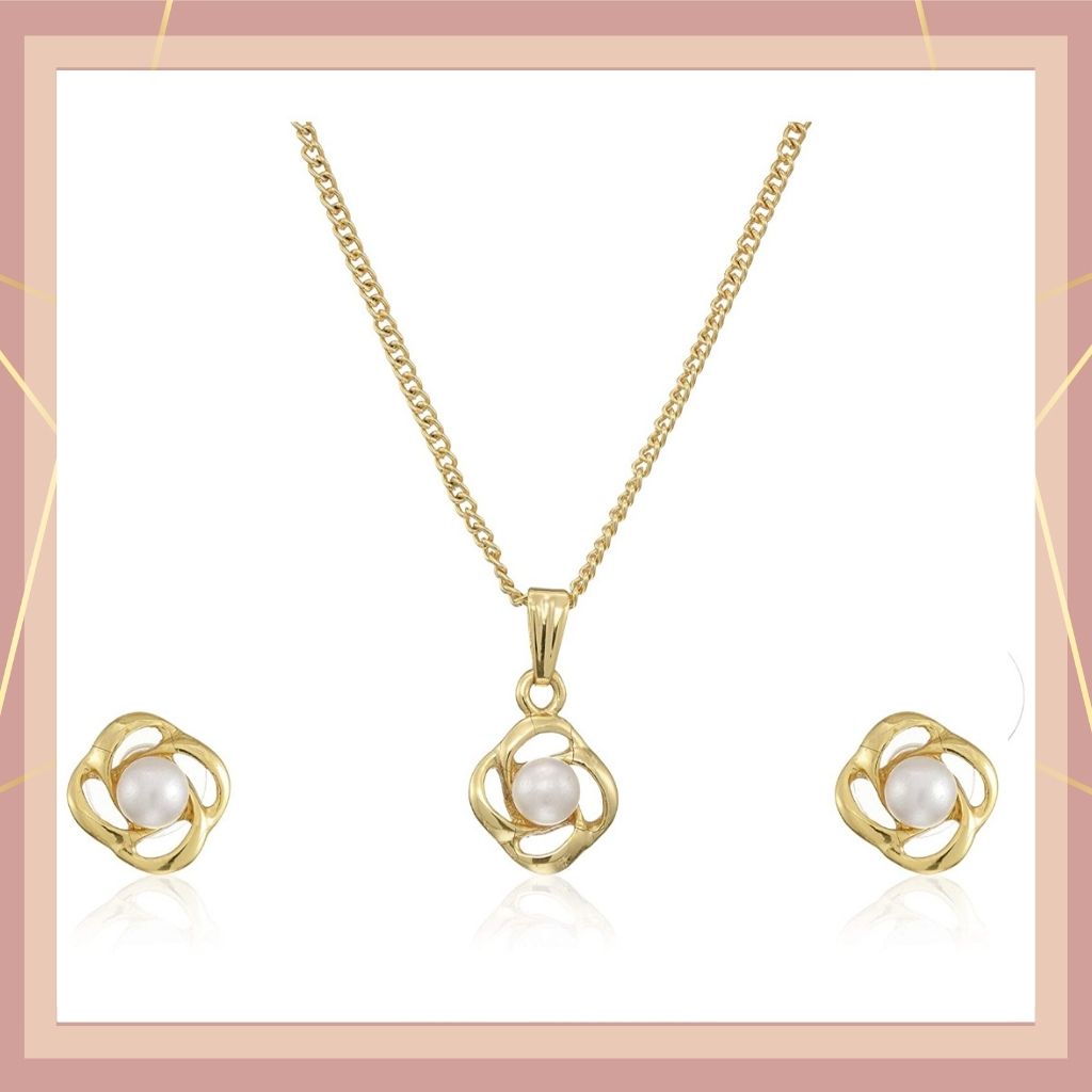Estele Trendy and Fancy Gold Plated Pearl Pendant Set for Women