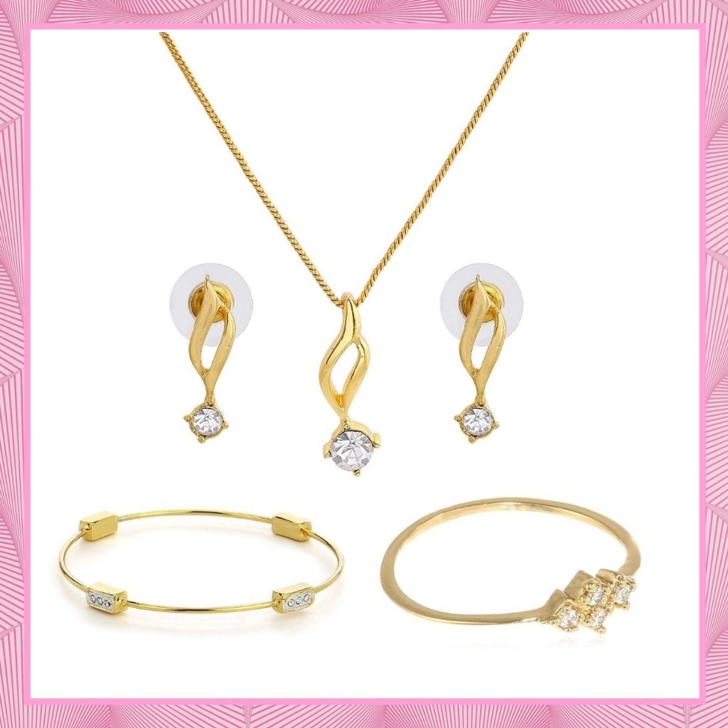 Estele Valentines Day Gift for Wife/Girl Friend Combo Set Necklace Earrings Bracelet & Ring for Girls & Women