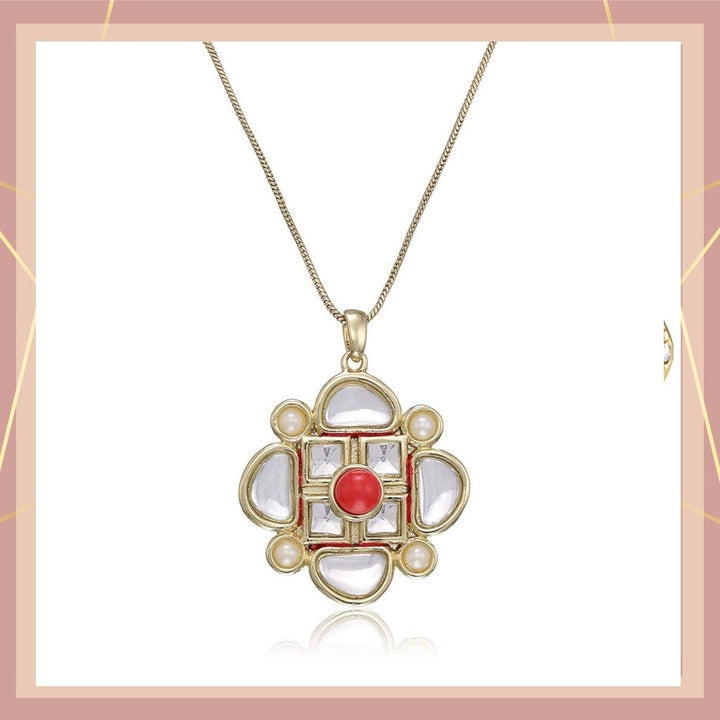 Estele - Gold Plated Chain with White Polki Kundan Pendant for Women / Girls