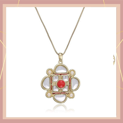 Estele Gold  plated chain with white polki kundan pendant for women