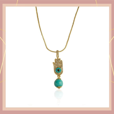 Estele - Gold Plated Hamsa Turquoise Pendant for Women / Girls
