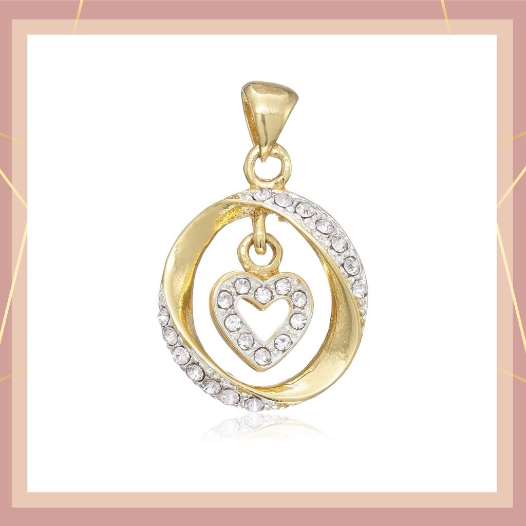 Estele Gold Plated Circler Heart Shaped Pendant with Austrian Crystals for Women / Girls