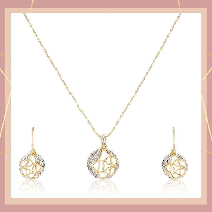 Estele - Gold Plated American Diamond Circle with Flower Pendant Set