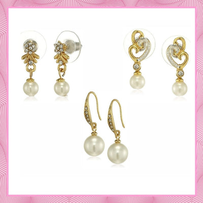 Estele Valentines Day Gift For Her Gold Plated Pearl drop Earrings with Austrian Crystal for Women and Girl