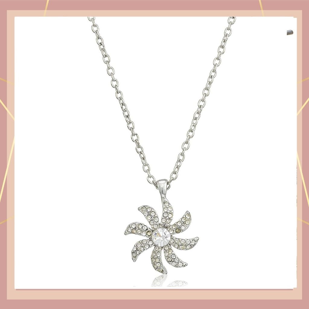 Estele Rhodium Plated Sunflower petal pendant with Austrian Crystals for women