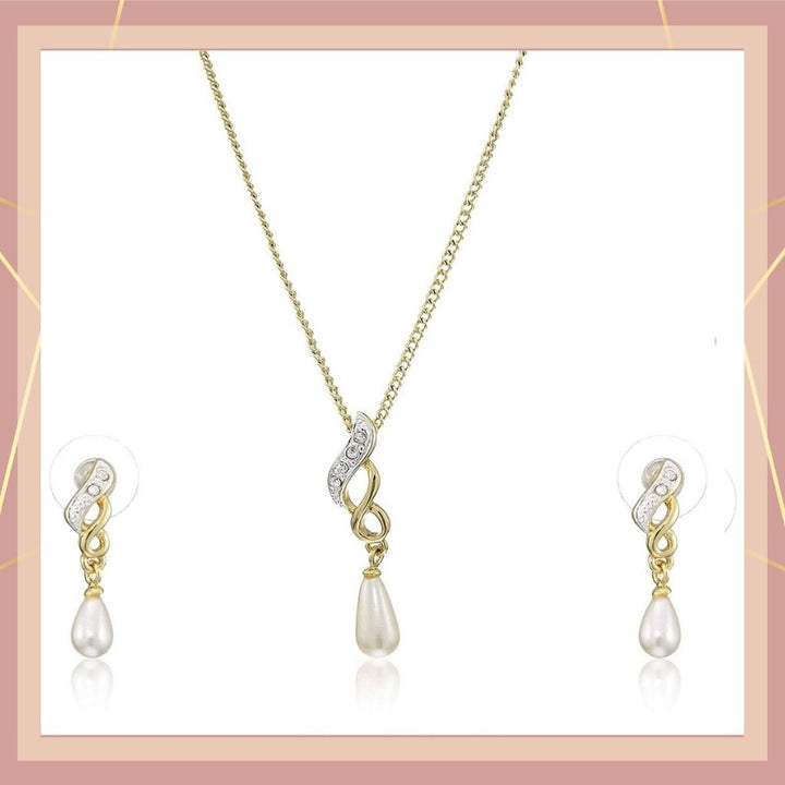 Estele Trendy and Fancy Pendant Set with Austrian Crystals and Pearl Drop