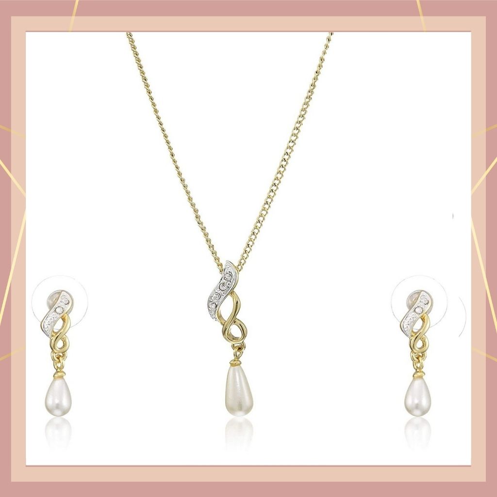 Estele Trendy and Fancy Pendant Set with Austrian Crystals and Pearl Drop