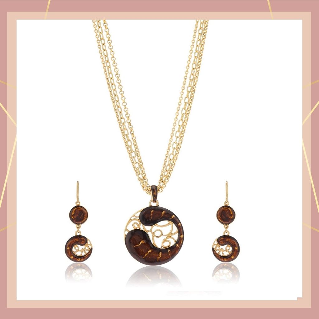 Estele 24 Kt Multi Chain Round shaped with Enamel Necklace Set for Women