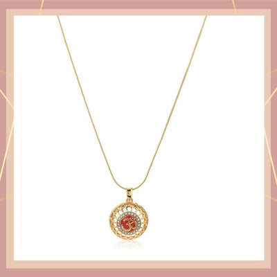 Estele - Elegant Red Enamel Gold plated with Austrian Crystals Pendant with Chain