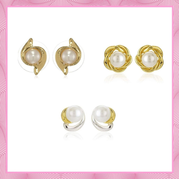 Estele Valentines Day Gift For Her Gold Tone Plated White Flux Pearl Stud Earrings