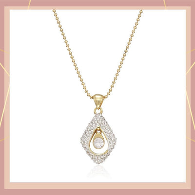 Estele Gold tone chain with tear drop shaped pendant with white stones for women