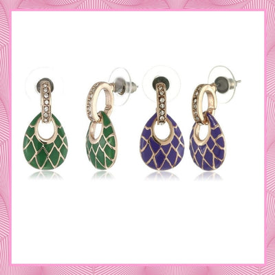 Estele Valentines Day Gift Jewellery Collection; Rose Gold Plated Stud Earrings Combo For Girls & Women(GREEN & PURPLE)