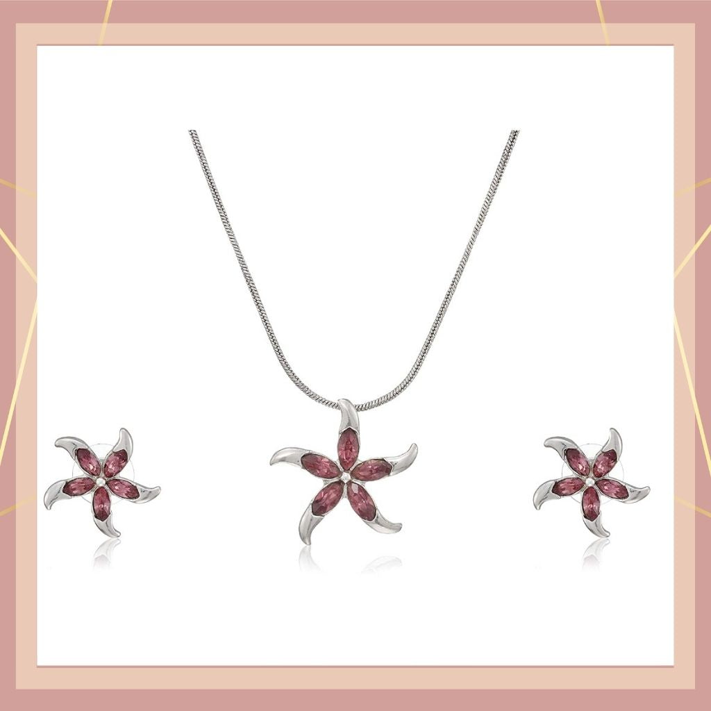 Estele Rdhoidum Plated Star Shaped Fancy Austrain Crystal Chain Necklace Set for Women
