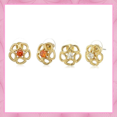 Estele Valentines Day Gift For Her Gold Plated American Diamond Flower Stud Earrings(RED & WHITE)