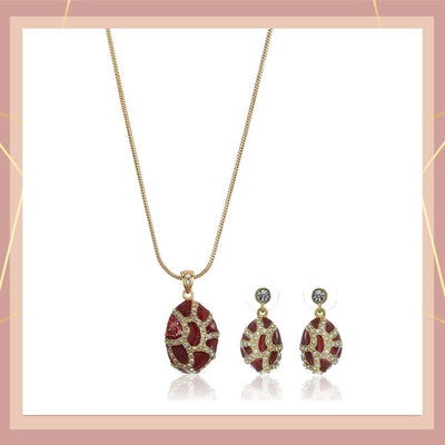Estele 24 Kt Gold Plated Red enamel network Chain Necklaces