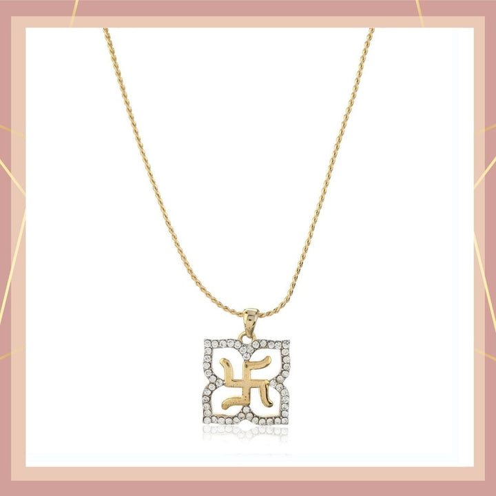 Estele - Gold Plated Swastika Shaped Pendant with Austrian Crystals for Women / Girls