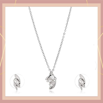 Estele Rhodium Plated with White Baguette Austrian Crystals Necklace Set for Women