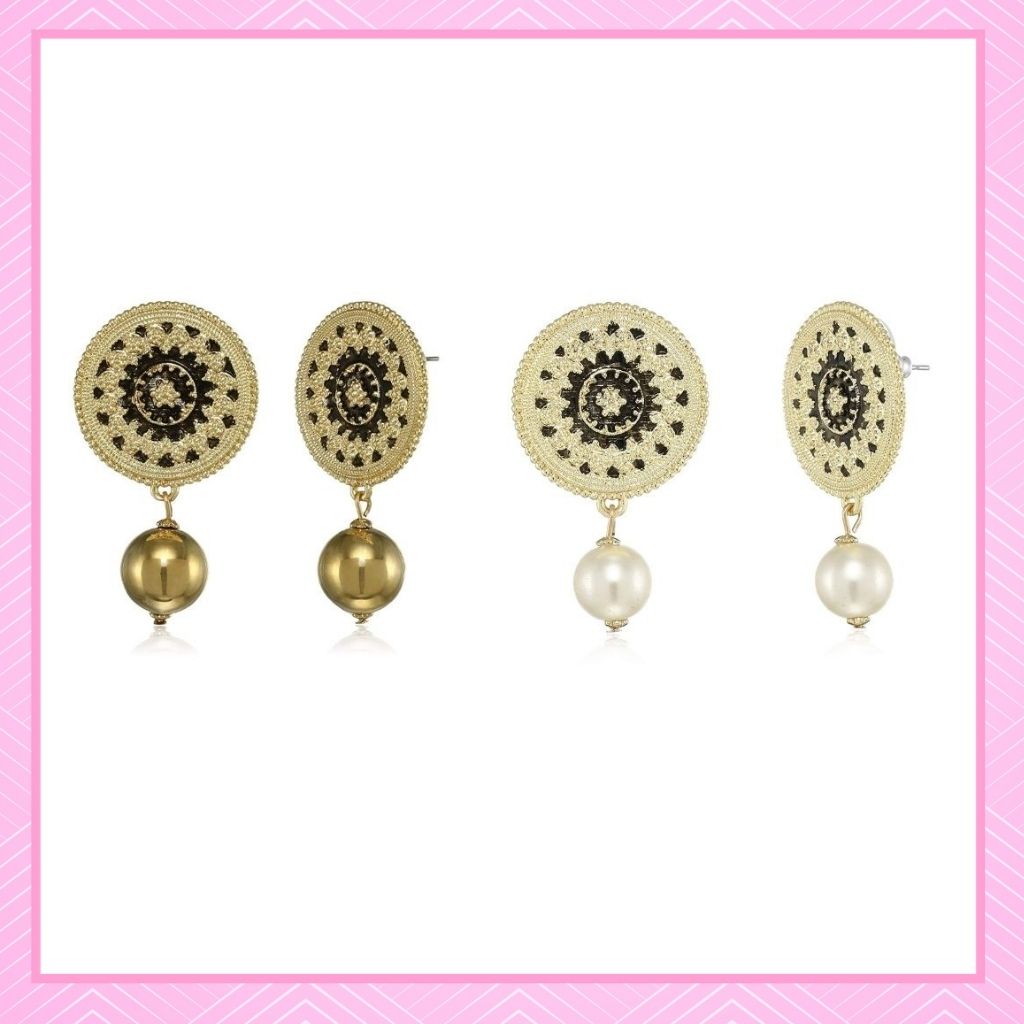 Estele Valentines Day Gift For Her  Pearl Drop Combo Earrings For Girls & Women(GOLD & wHITE)