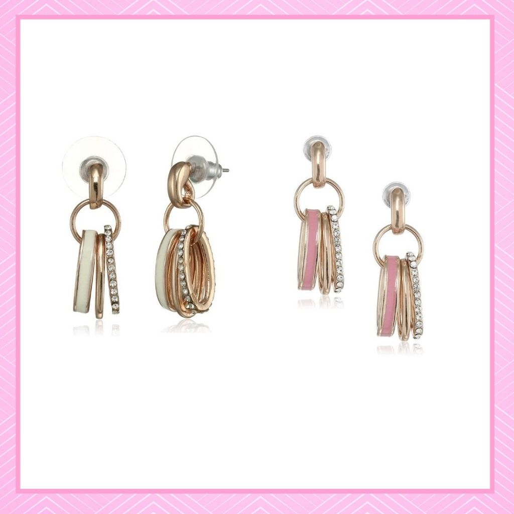 Valentine Gift For Girlfriend/Her - Estele Rose Gold Plated Crystal Studded Hoop Earrings For Girls/Womens