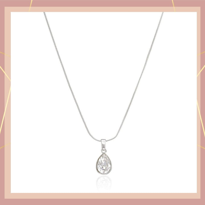 Estele Rhodium Plated White Tear Drop Crystal Pendant for Women / Girls