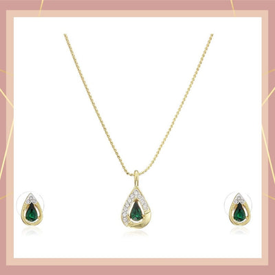 Estele - 24 CT gold Plated fancy Emerald Pear shaped Pendant Set for Women