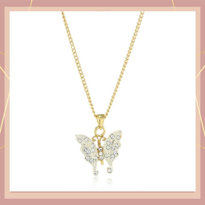 Estele Gold Plated Pretty Butterfly Pendant with White Stones for Women / Girls