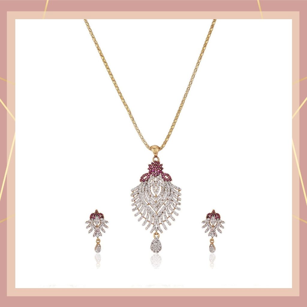 Estele Trendy and Fancy Ruby and American Diamond Pendant Set