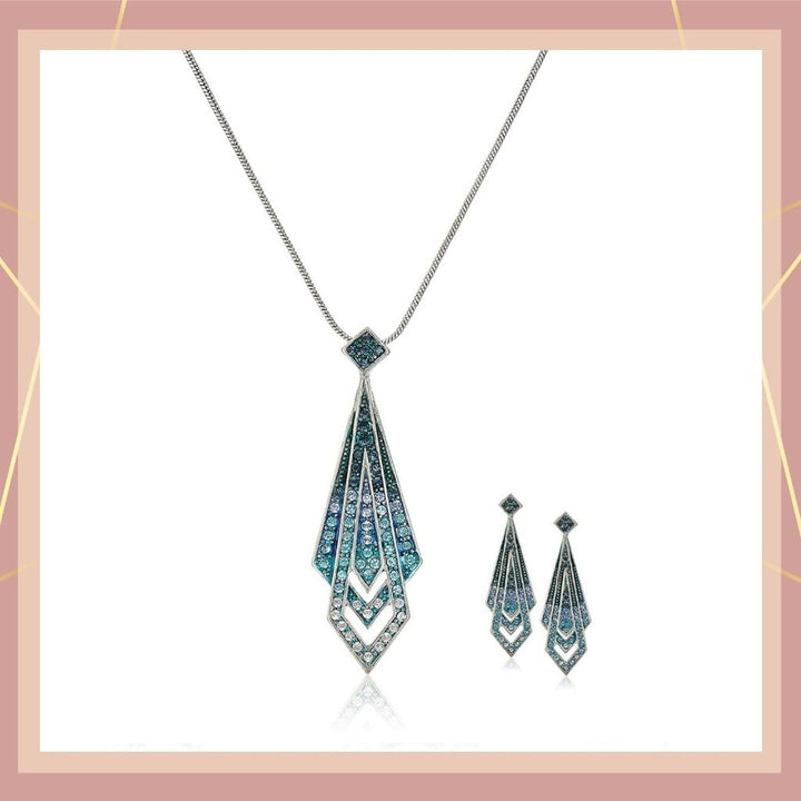 Estele Rhodium Plated Blue Tie Chain Necklaces
