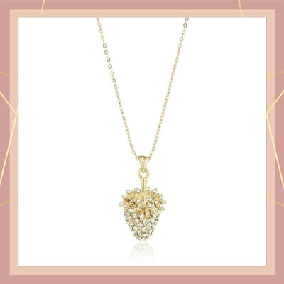 Estele - Gold plated strawberry shaped Diamante pendant for women