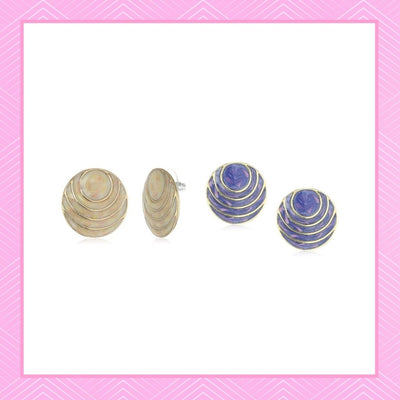 Estele Valentine Gift Jewellery Earrings | Gold Plated Round Stud Earrings For Girls & Women(BEIGE & BLUE)