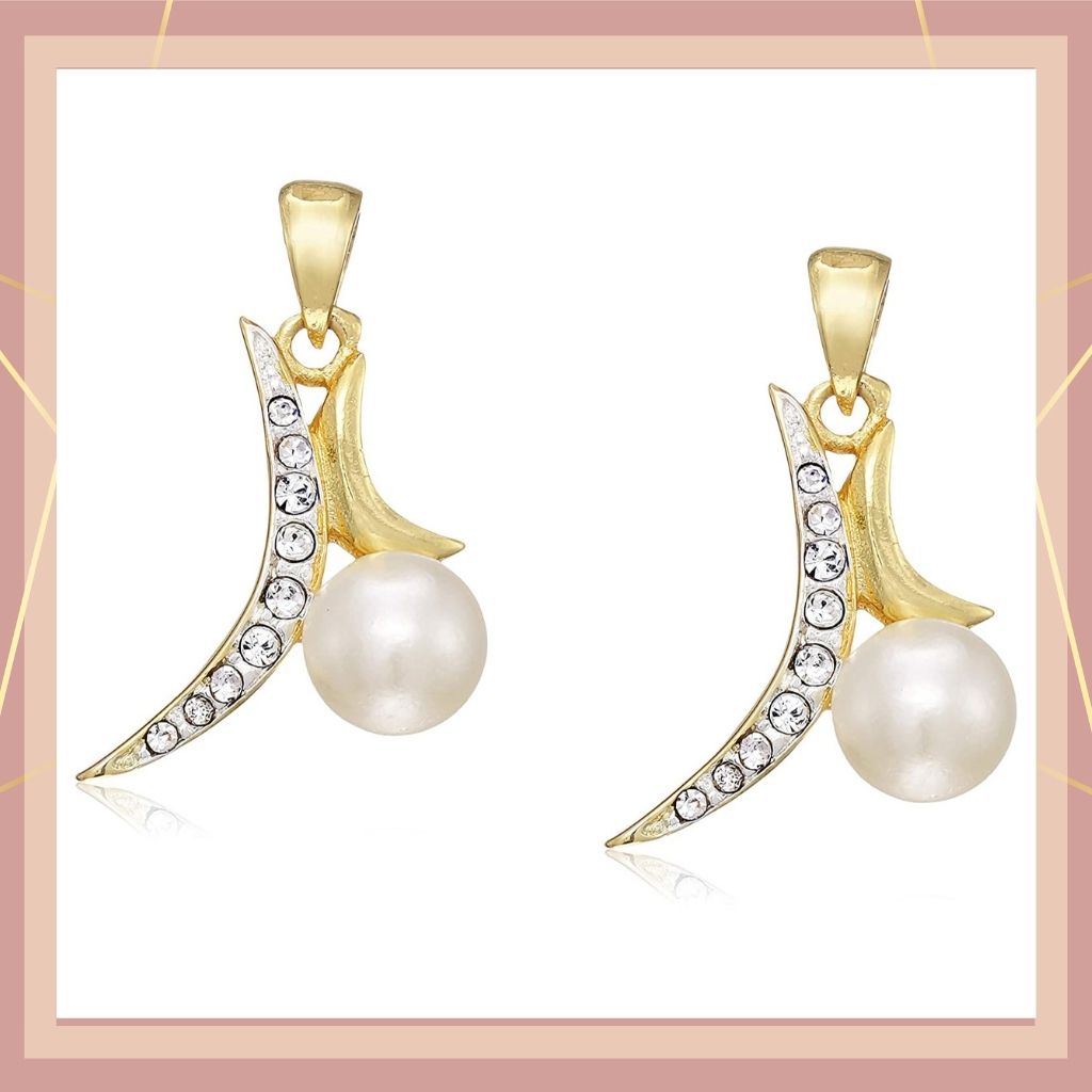 Estele Gold tone pendant with white stones and pearl for women