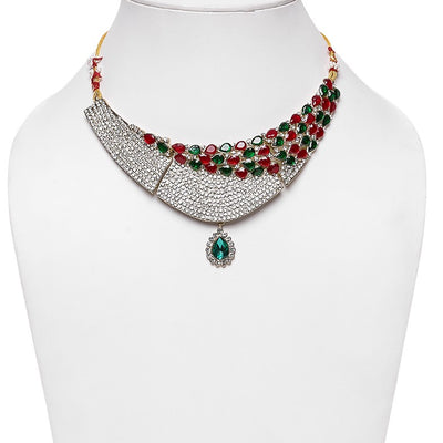 Estele - Ruby and Emerald Heavy Diamond Choker Necklace Set for Women
