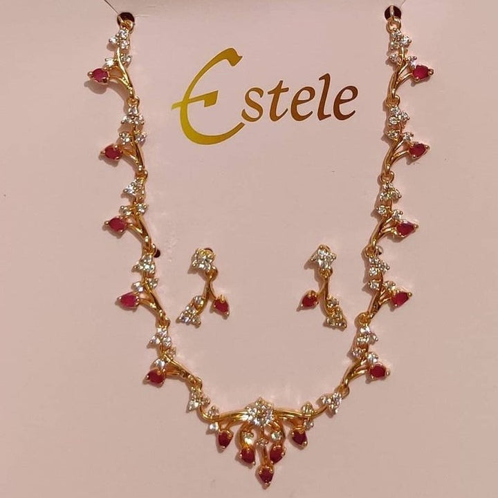 Estele - Rubani Ruby 24 KT gold plated Necklace Set