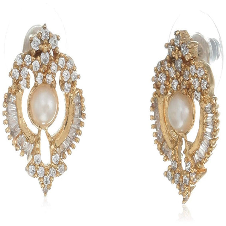 Estele Elegant pearl and American diamond fancy shaped Pendant Set for Women