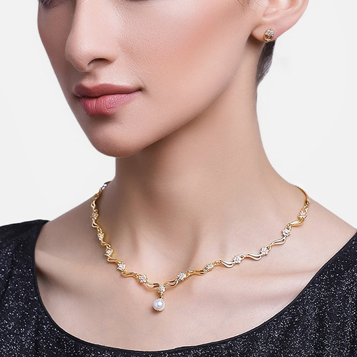 Modern Gold plated American Diamond Star wave Necklace