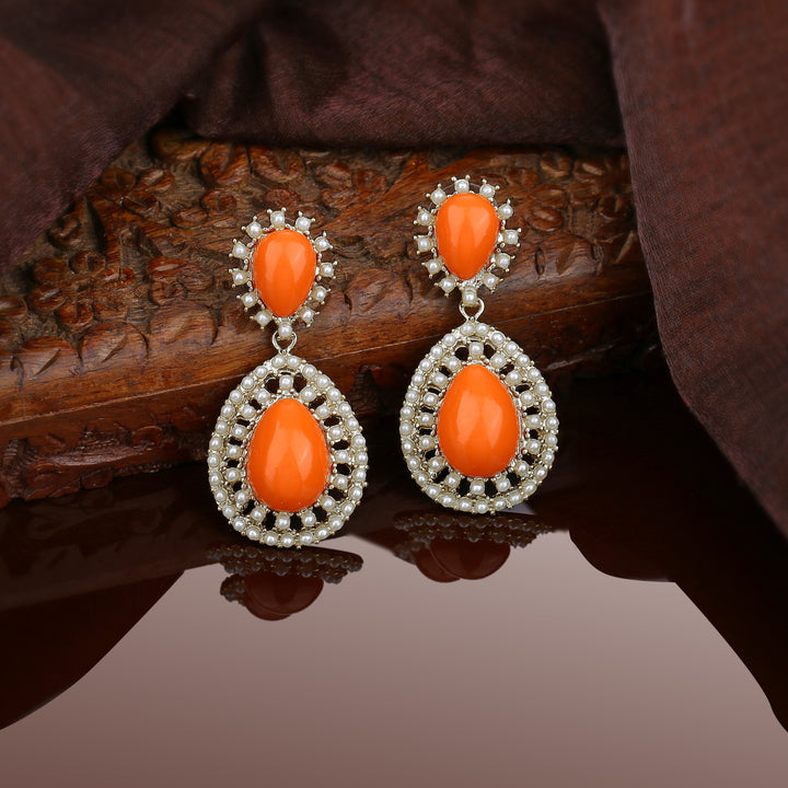 Estele Gold Plated Orange drop Dangle Earrings for women