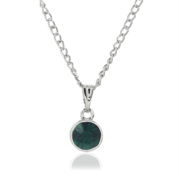 Estele Rhodium Plated Emerald Pendant with Austrian Crystals for Women / Girls